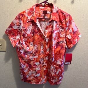 212 Collection Red and Orange Casual Button Down Shirt